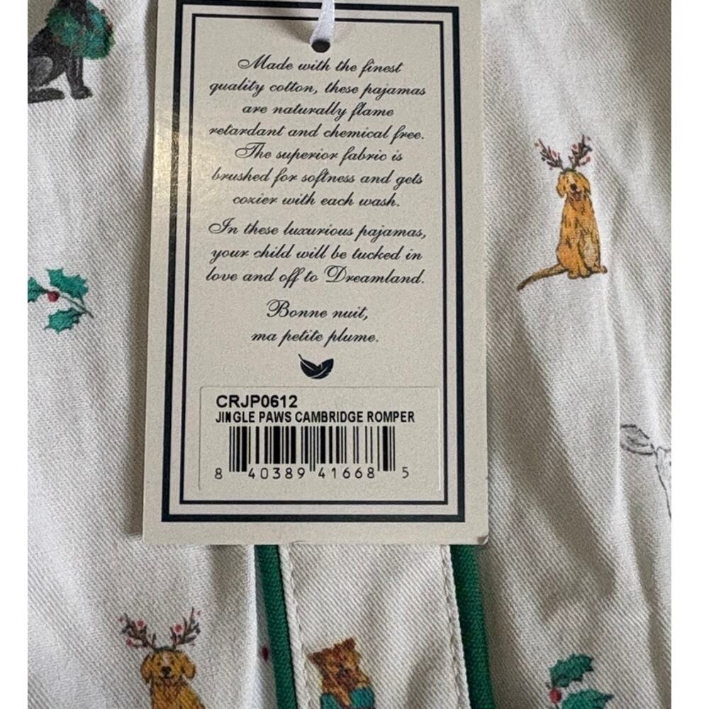 Petite Plume NWT Jingle Paws Cambridge Romper Dog Holiday Pajama Size 6/12M - Picture 4 of 8